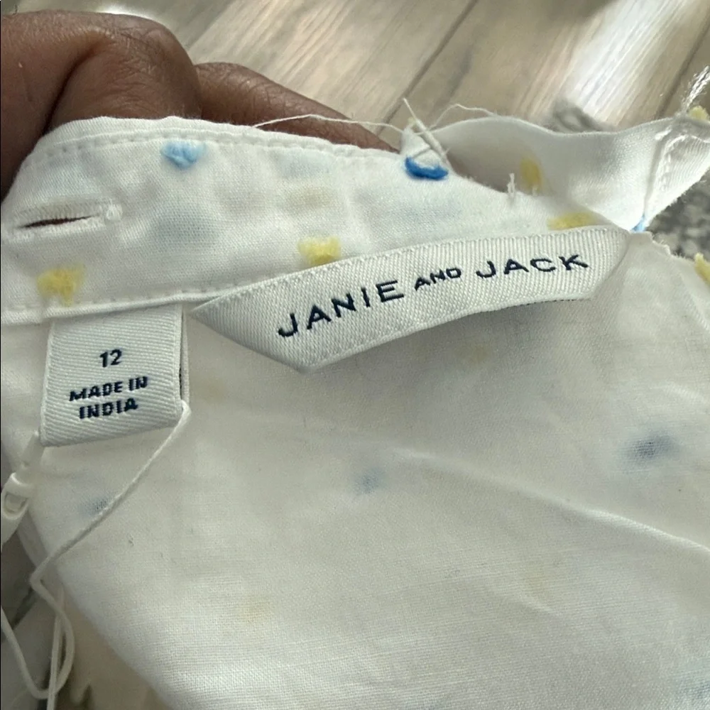 Janie and Jack White Sundress with Blue and Yellow Dot Print - Picture 2 of 3